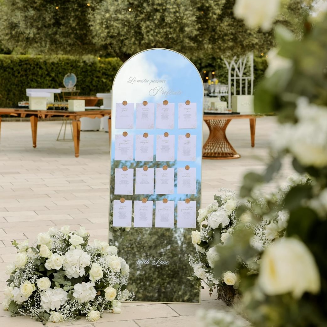 Tableau Mariage Specchio Oro "Round Gold" — partecipazione di matrimonio personalizzata Effegi Lab