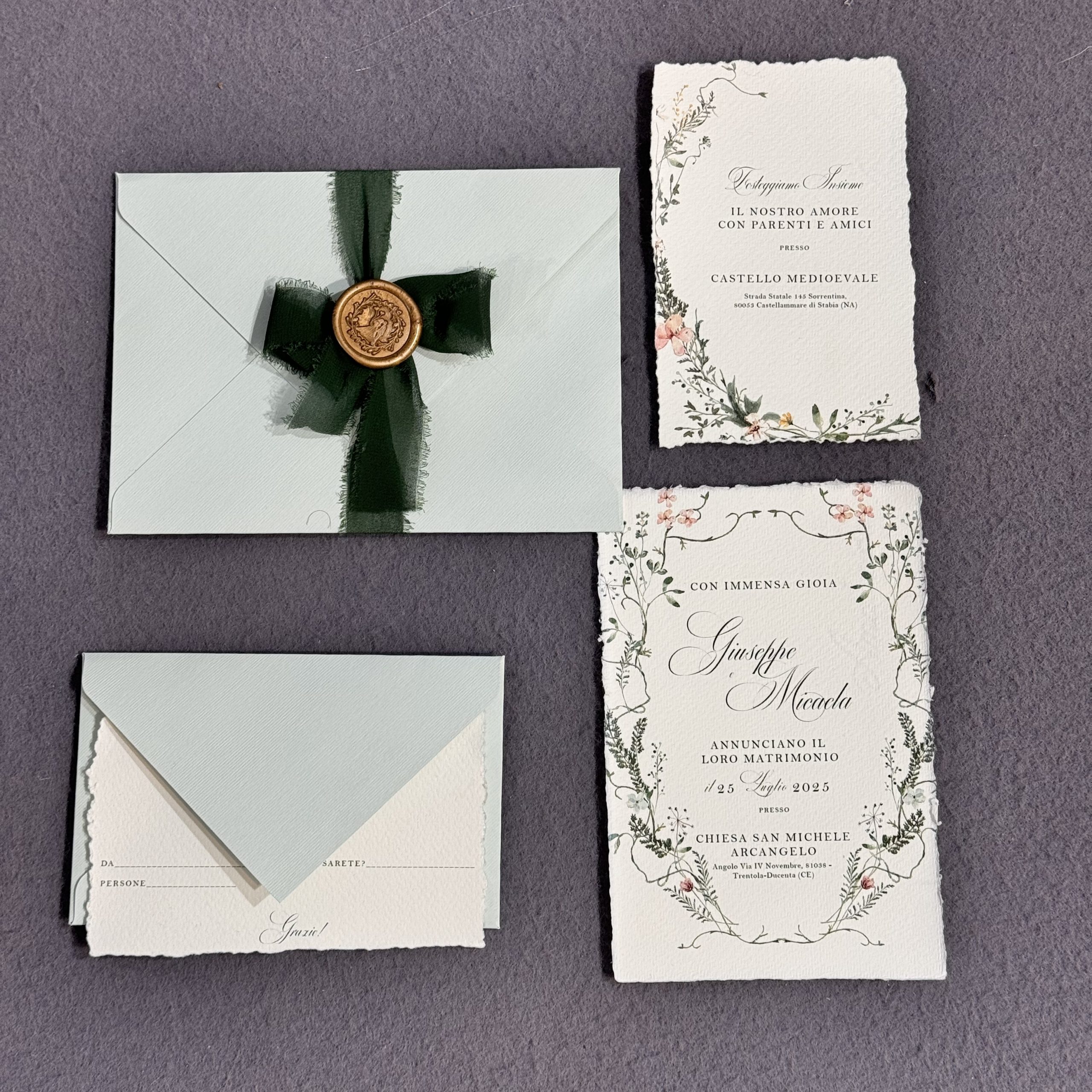 Partecipazione Matrimonio "Elegant Green" in Carta Amalfi — partecipazione di matrimonio personalizzata Effegi Lab