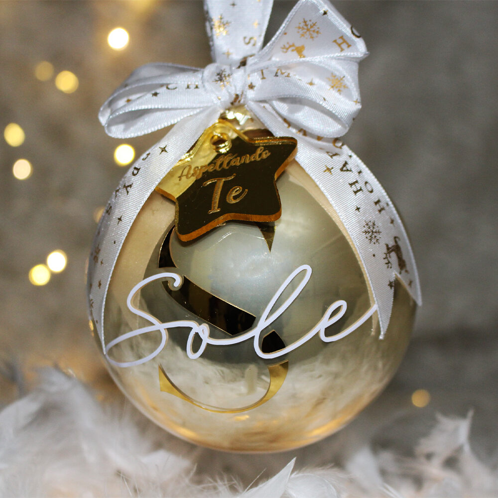 Aspettando Te — Gold — pallina di Natale personalizzata in vetro 10 cm, Oro champagne specchiato