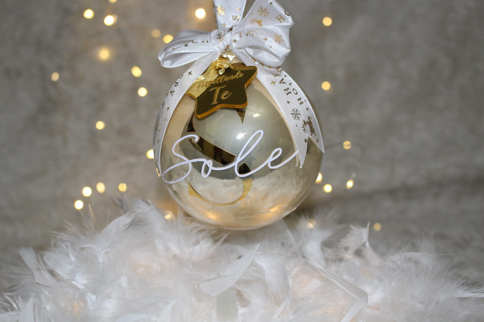 Aspettando Te — Gold — pallina di Natale personalizzata in vetro 10 cm, Oro champagne specchiato