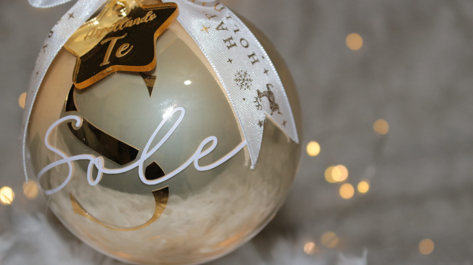 Aspettando Te — Gold — pallina di Natale personalizzata in vetro 10 cm, Oro champagne specchiato