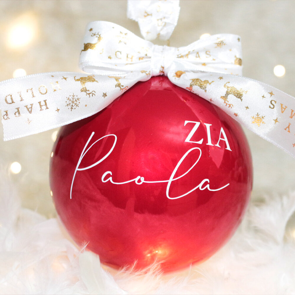 Cara Zia — pallina di Natale personalizzata in vetro 10 cm, Rosso lucido