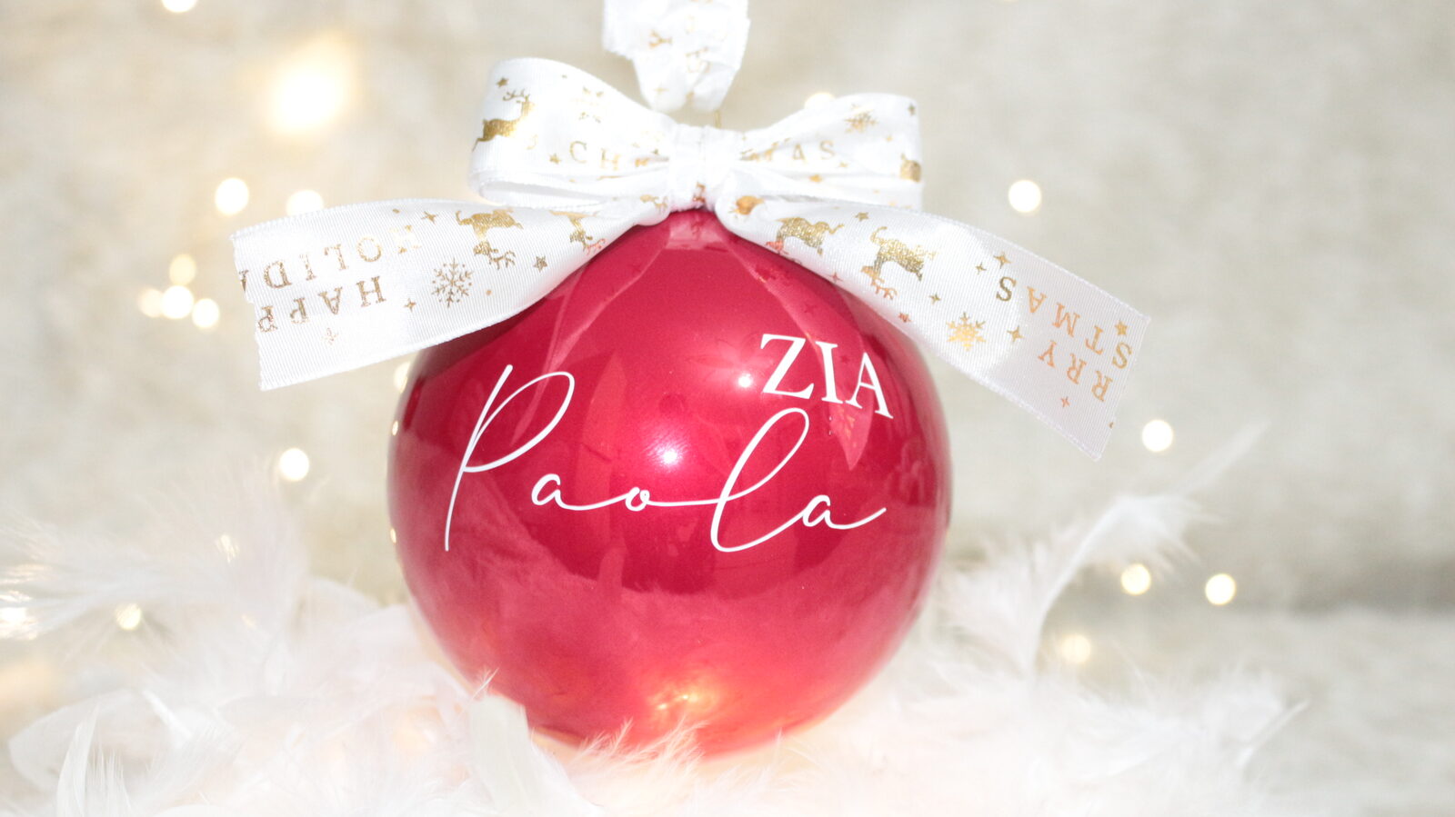 Cara Zia — pallina di Natale personalizzata in vetro 10 cm, Rosso lucido