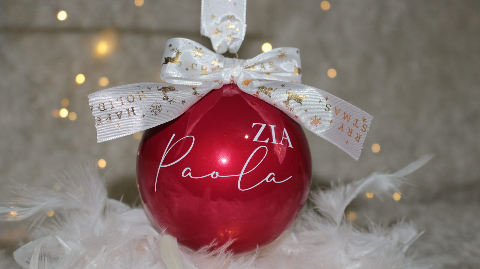 Cara Zia — pallina di Natale personalizzata in vetro 10 cm, Rosso lucido
