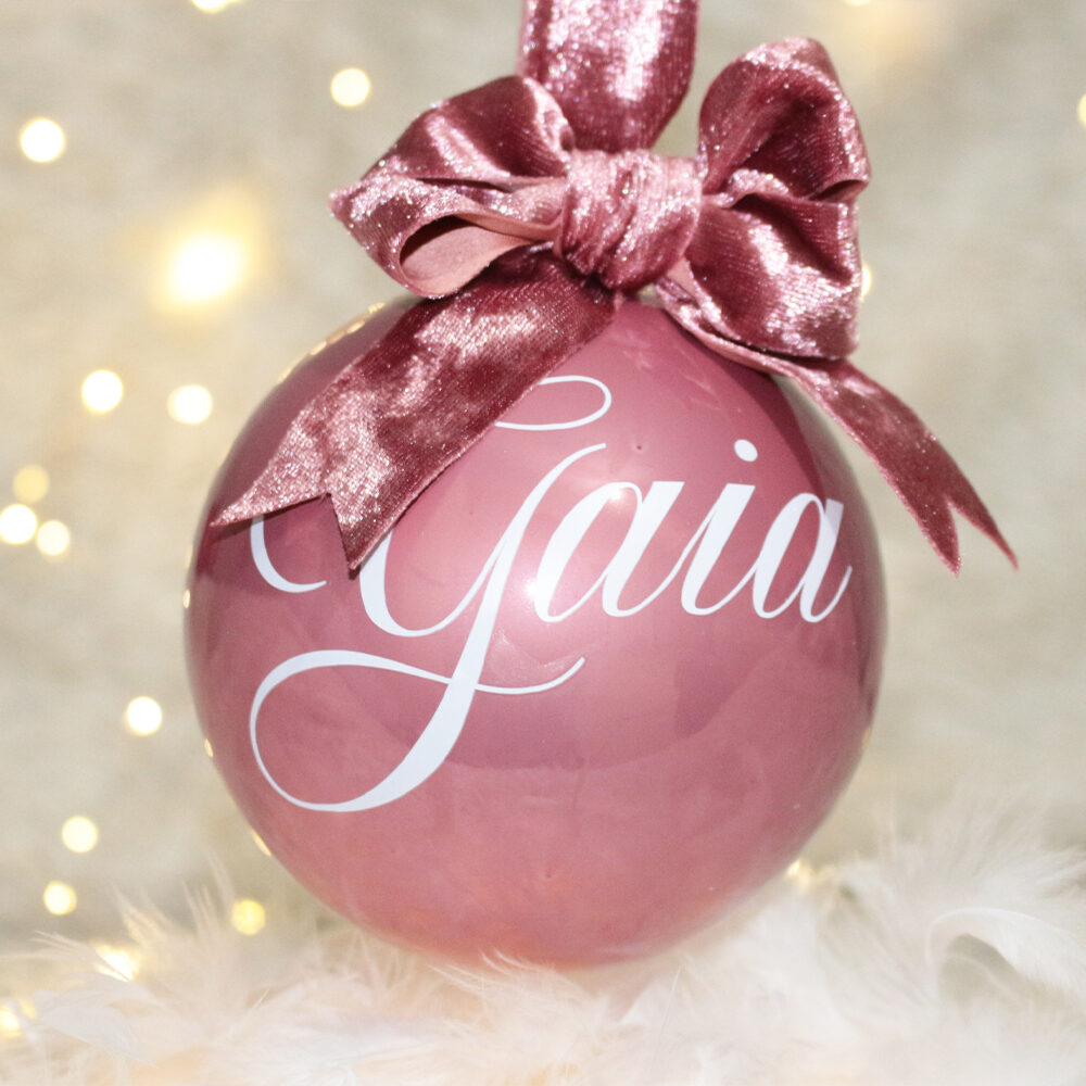 Il Tuo Nome — Rosa Antico — pallina di Natale personalizzata in vetro 10 cm, Rosa antico perlato