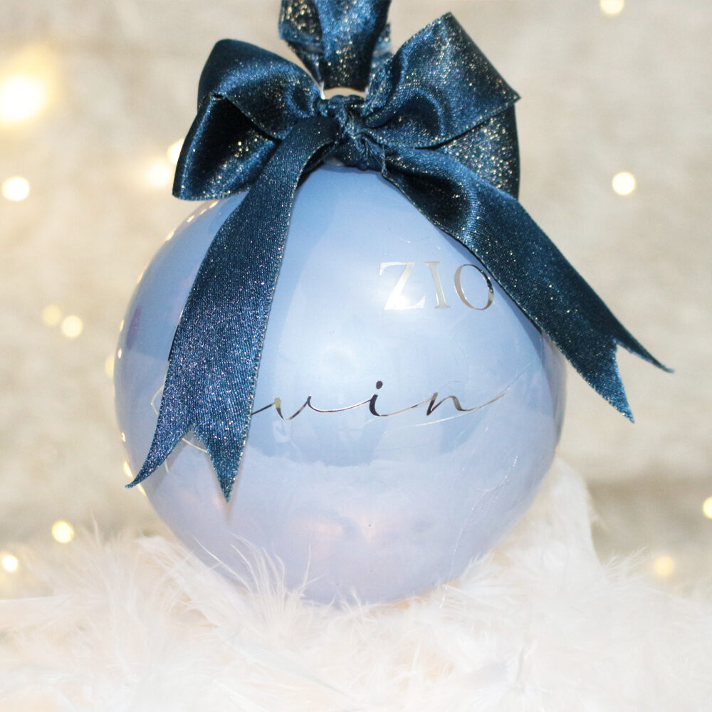 Caro Zio — pallina di Natale personalizzata in vetro 10 cm, Azzurro polvere perlato