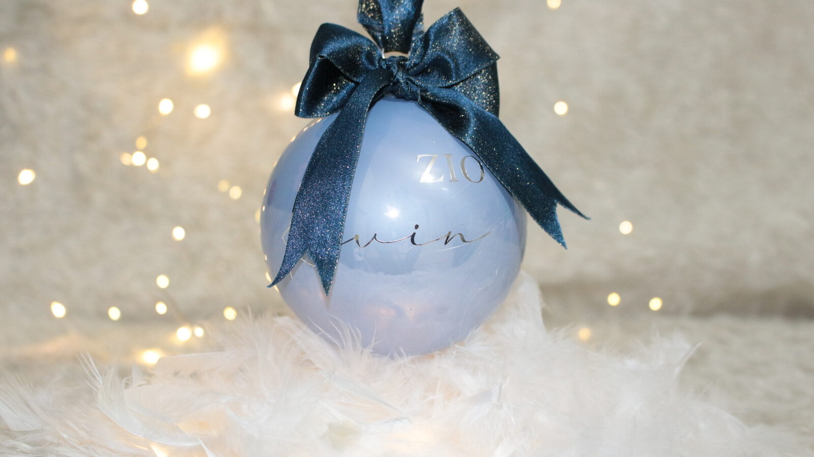 Caro Zio — pallina di Natale personalizzata in vetro 10 cm, Azzurro polvere perlato