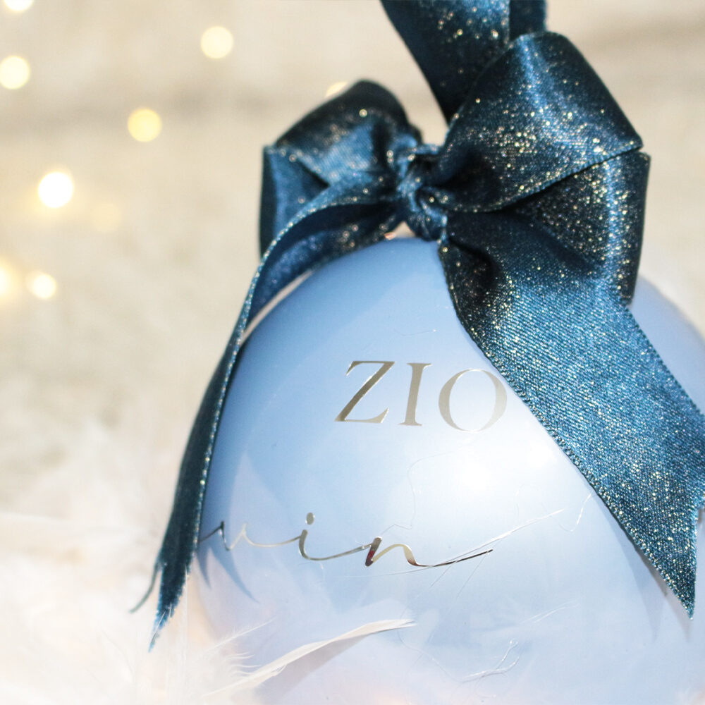 Caro Zio — pallina di Natale personalizzata in vetro 10 cm, Azzurro polvere perlato