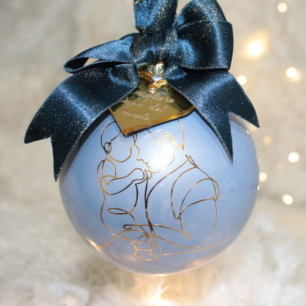 My Hero — Papà — pallina di Natale personalizzata in vetro 10 cm, Azzurro polvere perlato