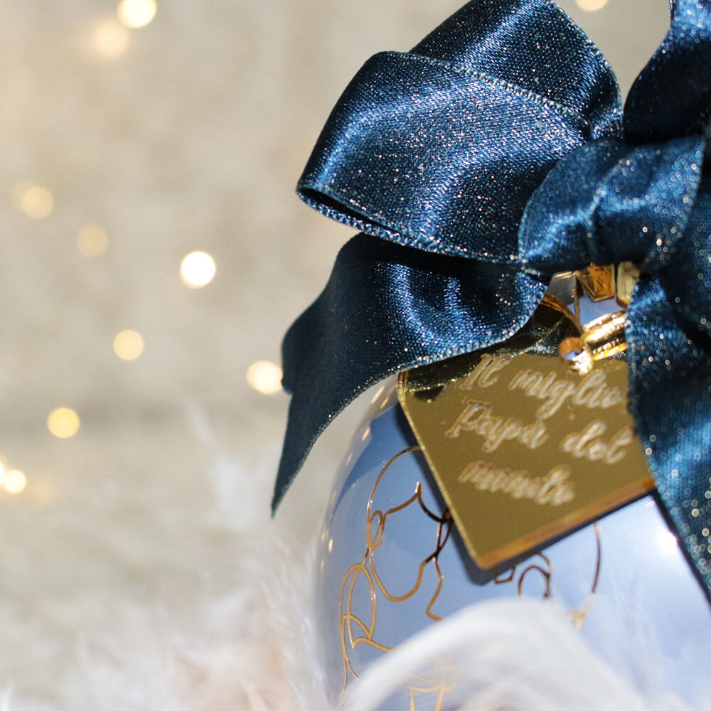 My Hero — Papà — pallina di Natale personalizzata in vetro 10 cm, Azzurro polvere perlato