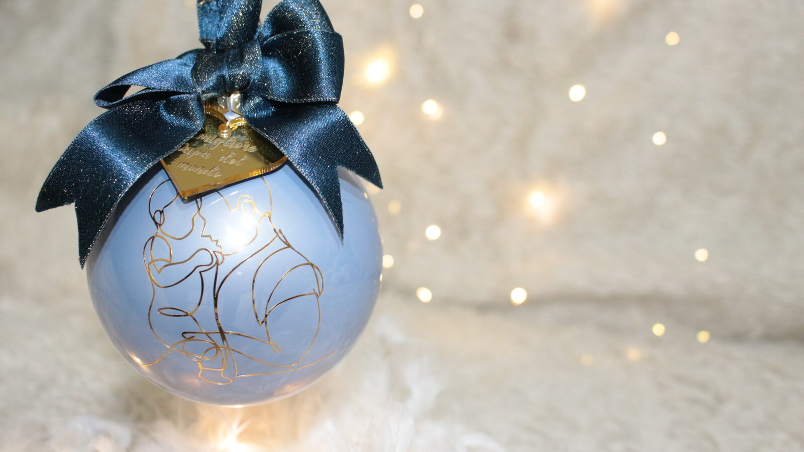 My Hero — Papà — pallina di Natale personalizzata in vetro 10 cm, Azzurro polvere perlato