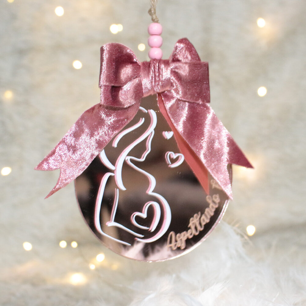 Aspettando — Rose Gold — pallina di Natale personalizzata in vetro 10 cm, Specchiata rosa oro