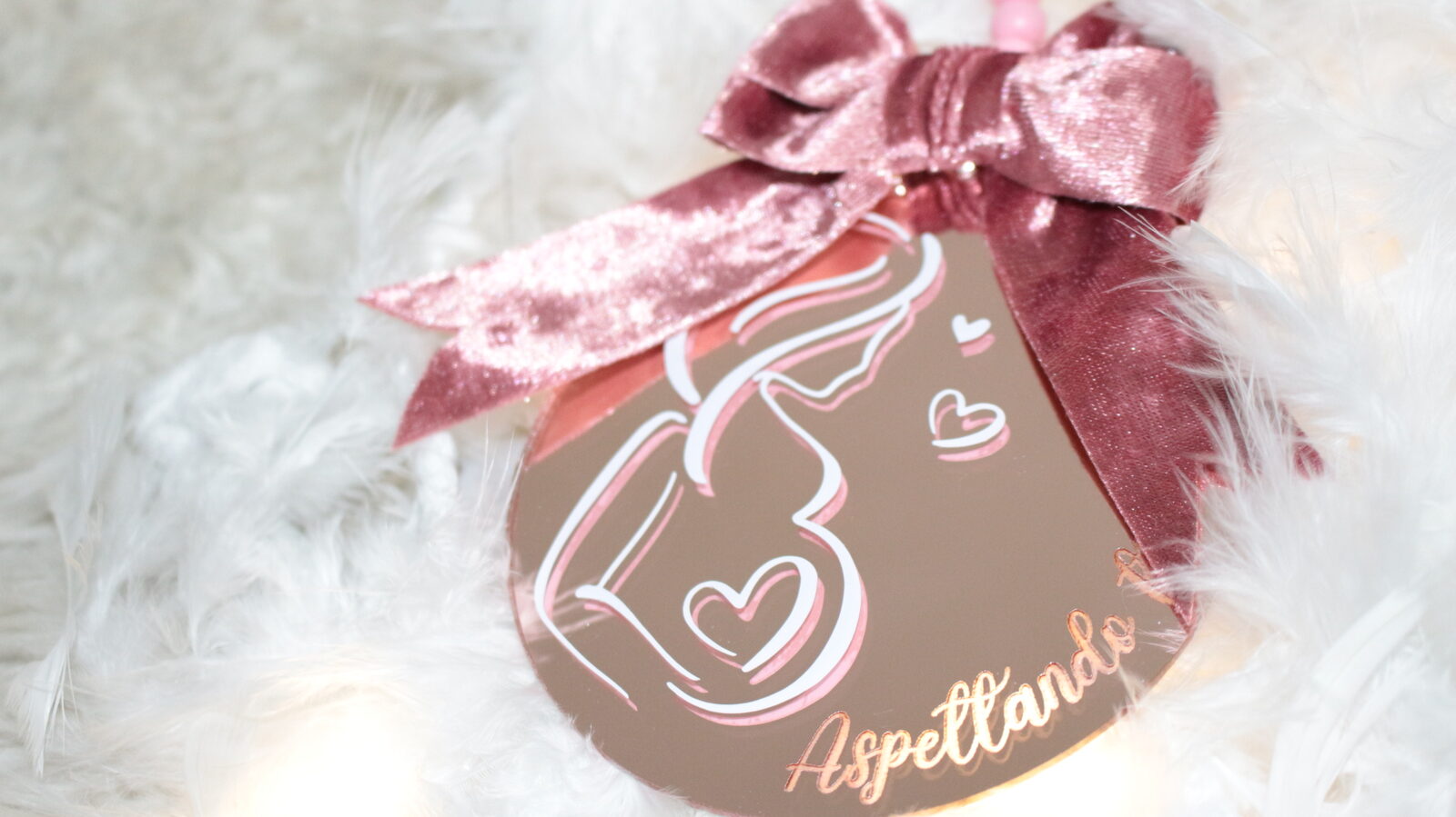 Aspettando — Rose Gold — pallina di Natale personalizzata in vetro 10 cm, Specchiata rosa oro