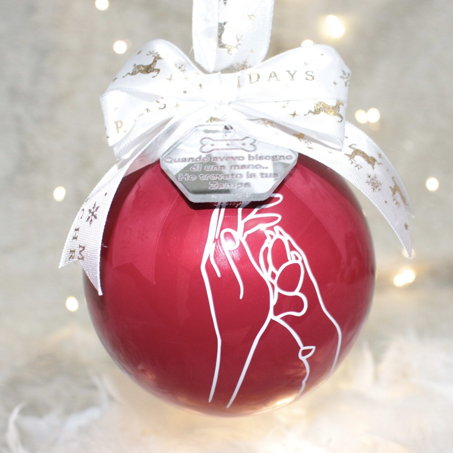 La Tua Zampa — Cane — pallina di Natale personalizzata in vetro 10 cm, Rosso lucido