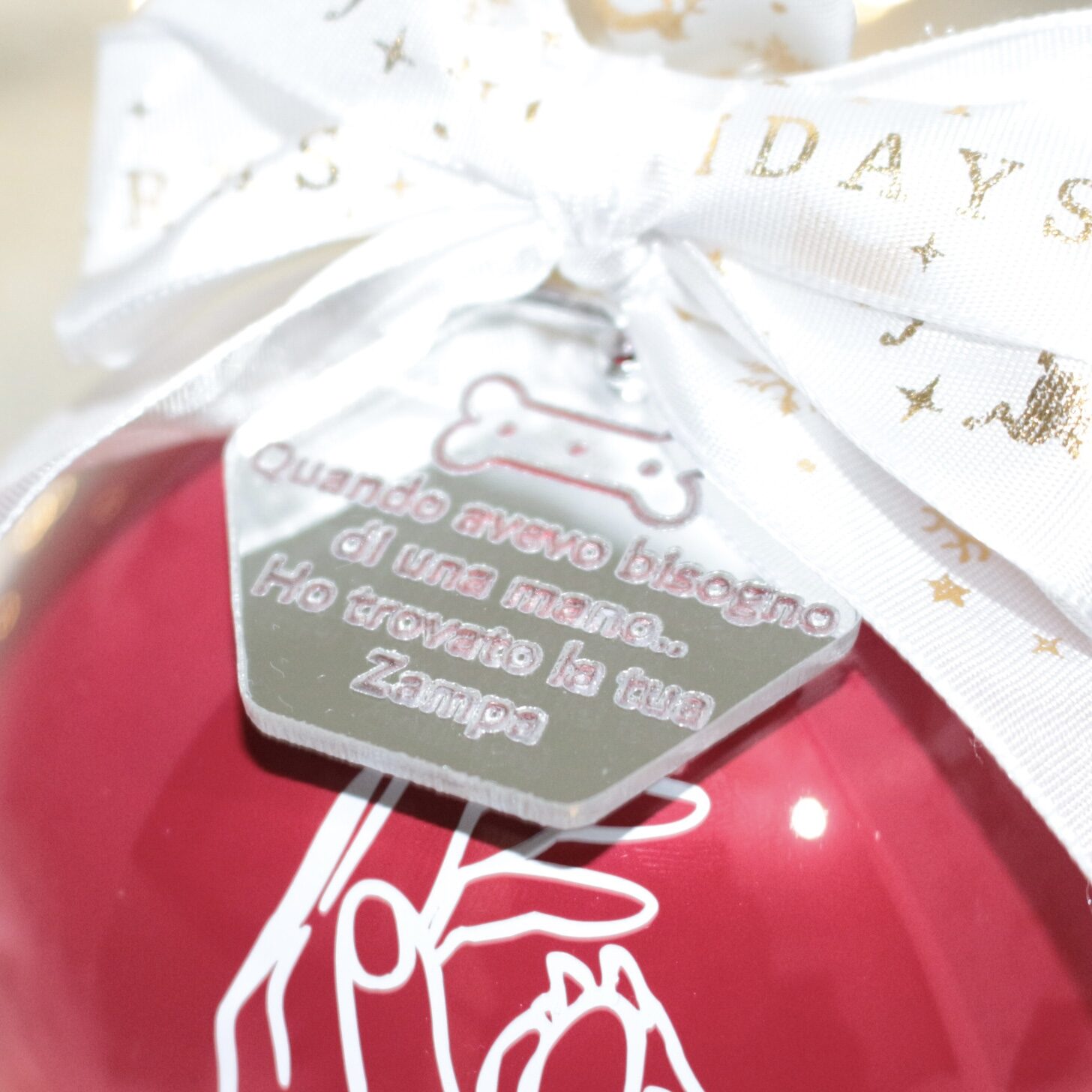 La Tua Zampa — Cane — pallina di Natale personalizzata in vetro 10 cm, Rosso lucido