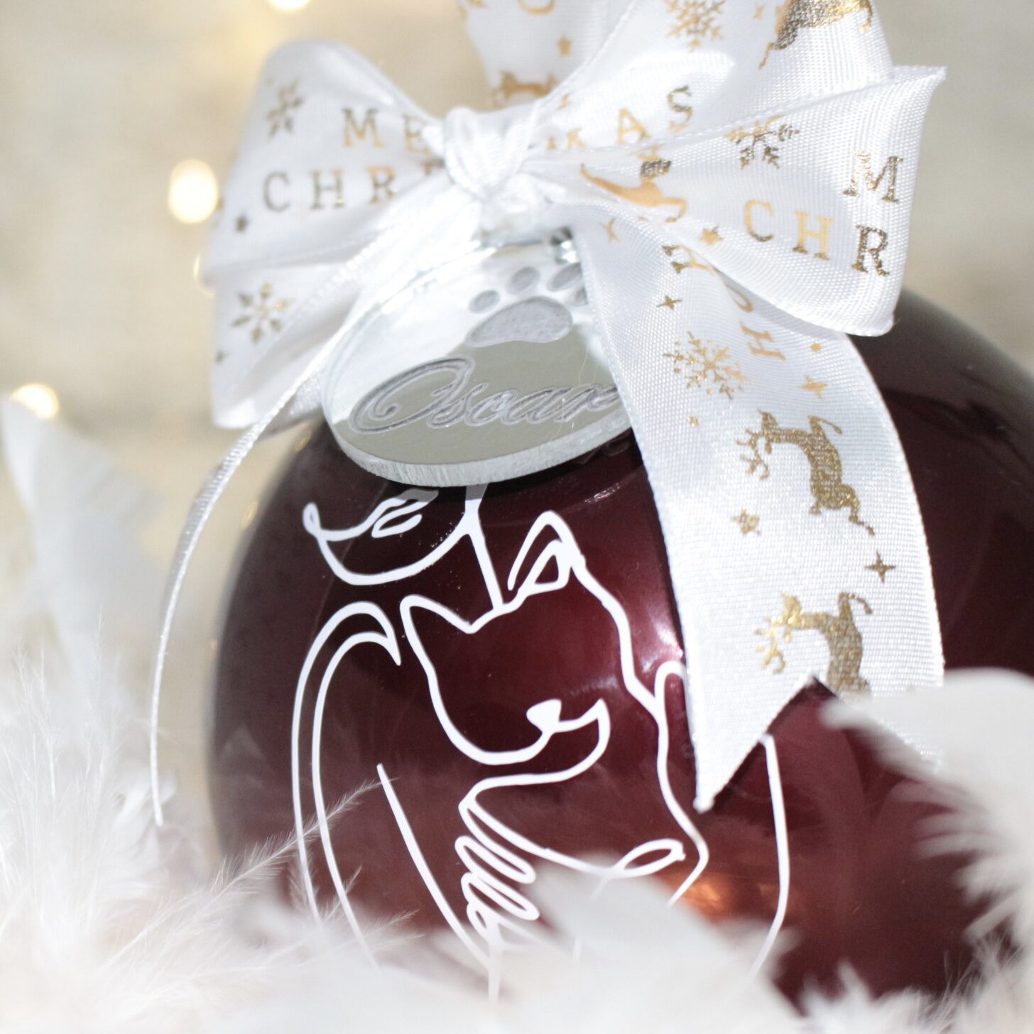 La Tua Zampa — Gatto — pallina di Natale personalizzata in vetro 10 cm, Bordeaux lucido
